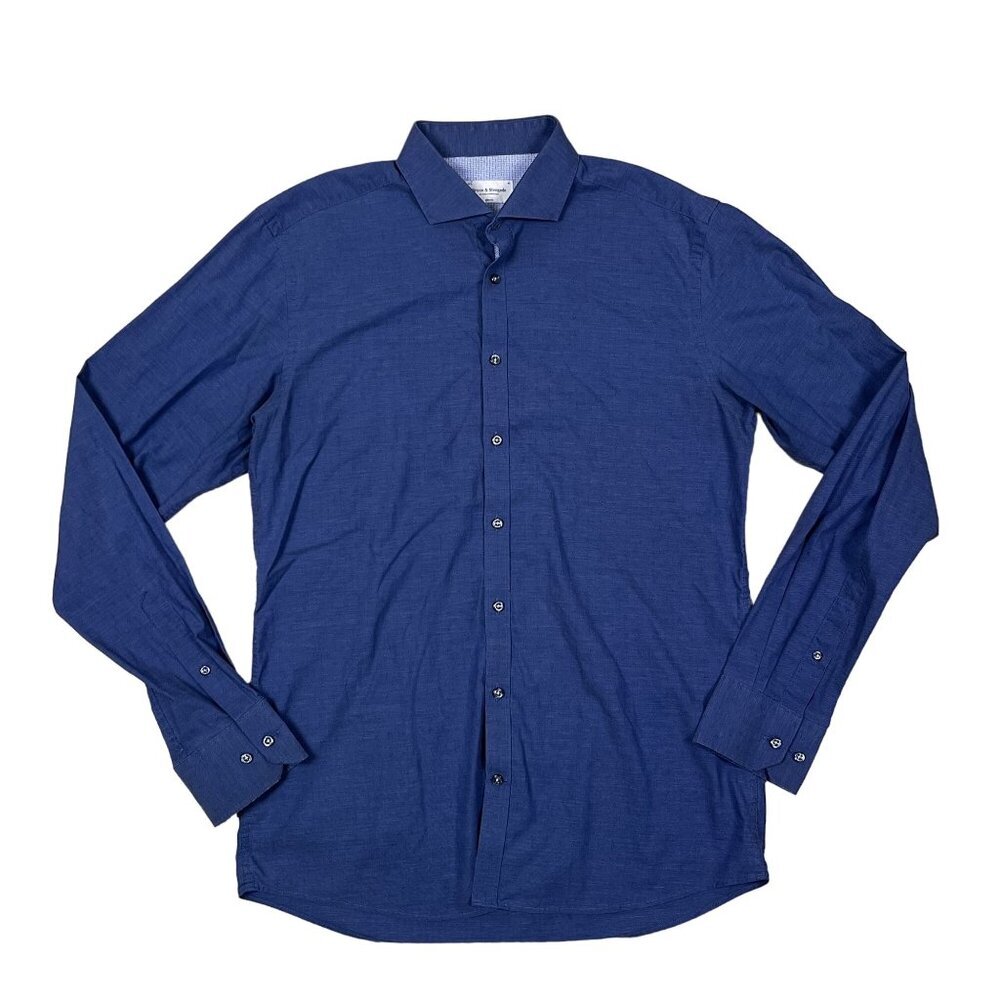 Bruun & Stengade Slim Fit Easy Care Chambray Blue Dress Shirt Size 16 1/2 42